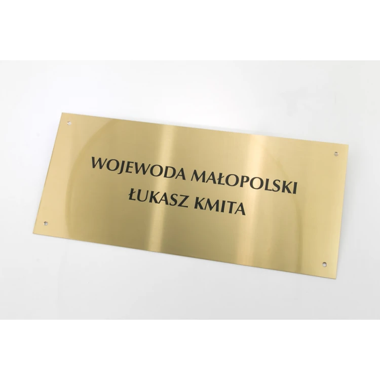 Szyld - mosiądz szczotkowany gr. 1,6mm, cyfrowy nadruk UV - wym. 340x150mm - TAB115
