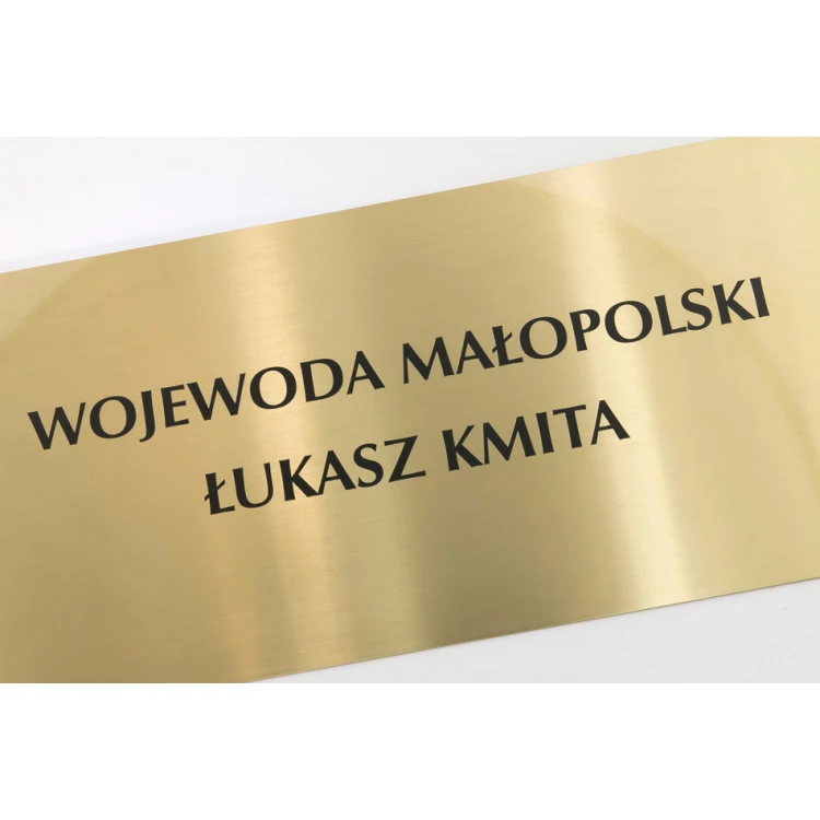 Szyld - mosiądz szczotkowany gr. 1,6mm, cyfrowy nadruk UV - wym. 340x150mm - TAB115