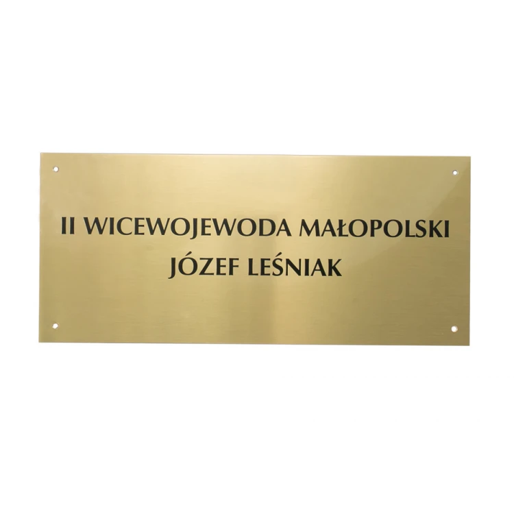 Szyld - mosiądz szczotkowany gr. 1,6mm, cyfrowy nadruk UV - wym. 340x150mm - TAB115