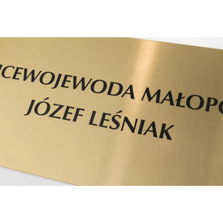 Szyld - mosiądz szczotkowany gr. 1,6mm, cyfrowy nadruk UV - wym. 340x150mm - TAB115