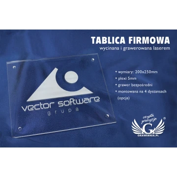 Tablica Firmowa z Twoim logo - plexi grawerowana gr. 5mm - SZ087 - wym. 200x250mm