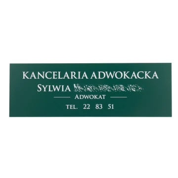 Tabliczka Kancelaria Adwokacka - ciemnozielony laminat - wym. 300x100mm - TAB067