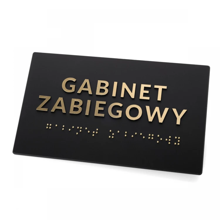 Tabliczka z pismem Braille'a - akryl czarny mat i laminat grawerski - wym. 160x93mm - TAB491