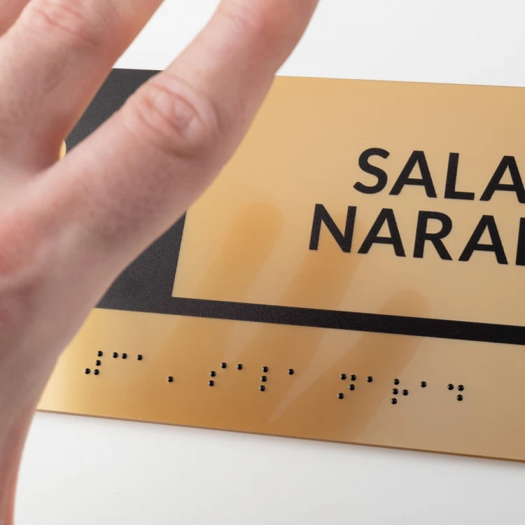 Tabliczka z pismem Braille'a - akryl złoty - wym. 200x100mm - TAB494