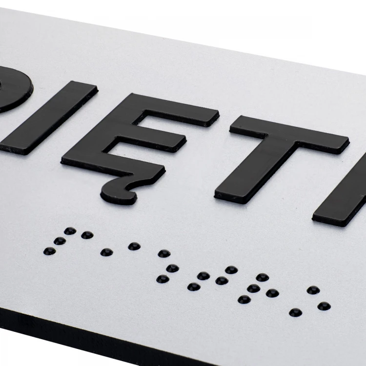 Tabliczka z wypukłymi literami i pismem Braille'a - laminat srebrny - wym. 180x70mm - TAB496