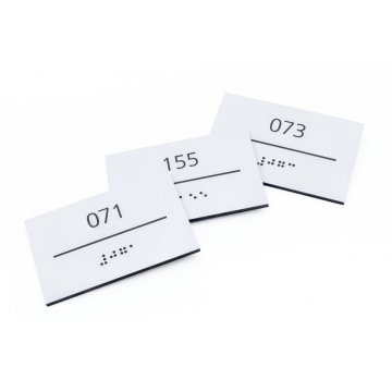 Tabliczka z laminatu białego z dowolną numeracją z pismem Braille'a - wym. 80x50mm - TAB431
