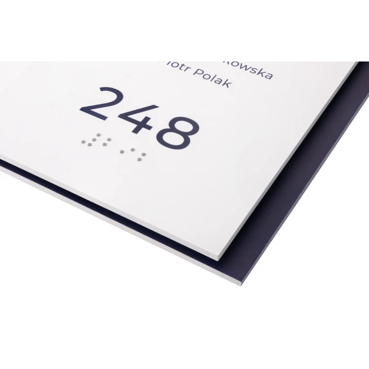 Tabliczka z nazwą pomieszczenia, numeracją i pismem Braille'a - PCW twarde - wym. 110x110mm - MAREN -TAB299