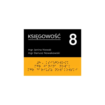 Tabliczka z nazwą pomieszczenia, numeracją i pismem Braille'a - wym. 170x137mm - PCW twarde - SUN -TAB319