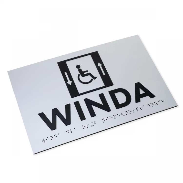 Tabliczka z wypukłymi literami i pismem Braille'a - Winda dla niepełnosprawnych - laminat srebrny - wym. 250x160mm - TAB502