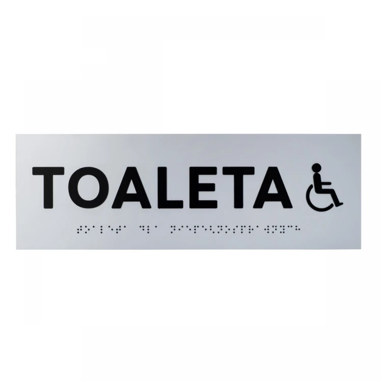 Tabliczka z wypukłymi literami i pismem Braille'a - Toaleta dla niepełnosprawnych - laminat srebrny - wym. 295x100mm - TAB506