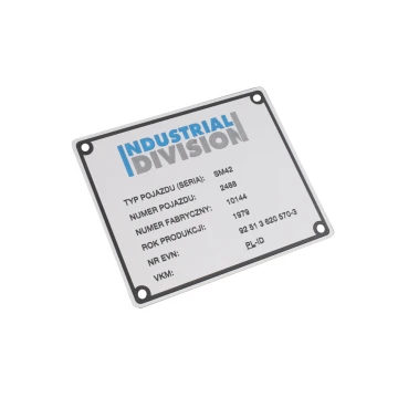 Tabliczki znamionowe ze srebrnego aluminium - grawer CNC i  druk UV - wymiary: 120x100mm - TZN029