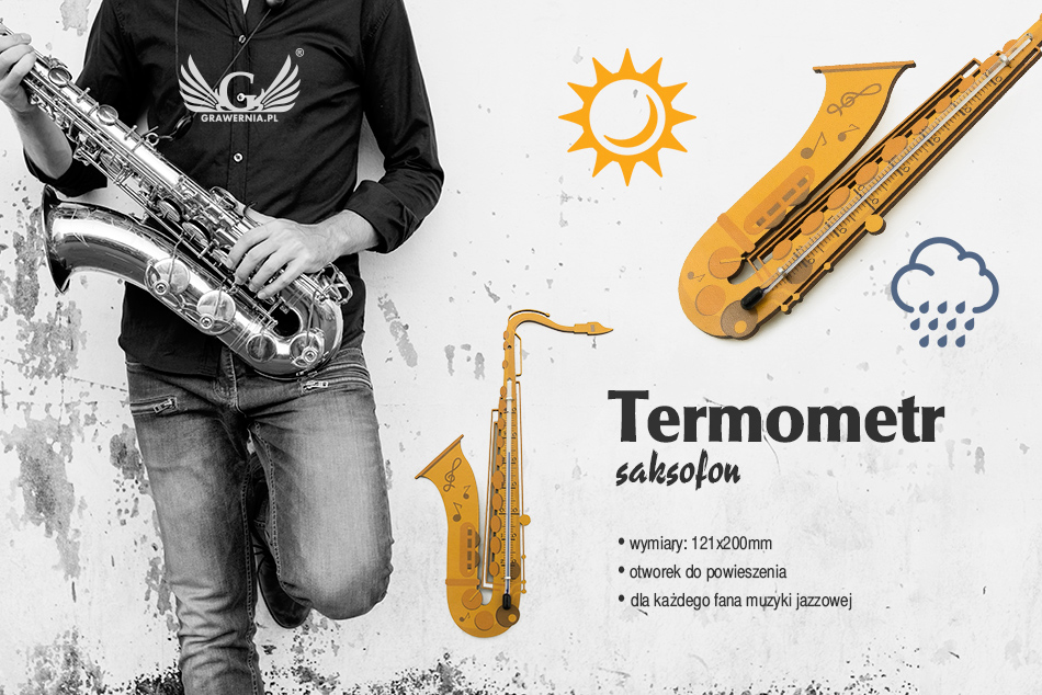 Termometr saksofon - kolorowy druk UV - TER004