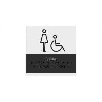 Toaleta damska i dla niepełnosprawnych - tabliczka z pismem Braille'a - wym. 160x160mm - akryl szroniony i czarna ADA - NORD - TAB329