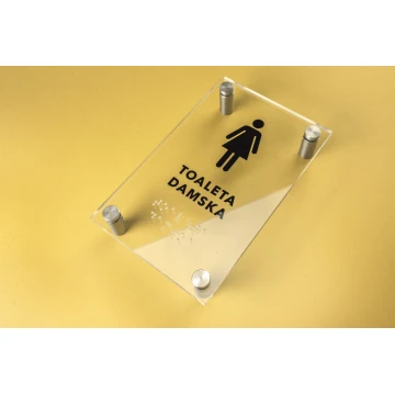 Toaleta damska - tabliczka z plexi z pismem Braille'a na dystansach - wym. 100x160mm - TAB267