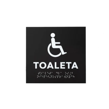 Toaleta dla niepełnosprawnych - tabliczka z pismem Braille'a - akryl czarny mat - wym. 180x170mm - DARK - TAB426