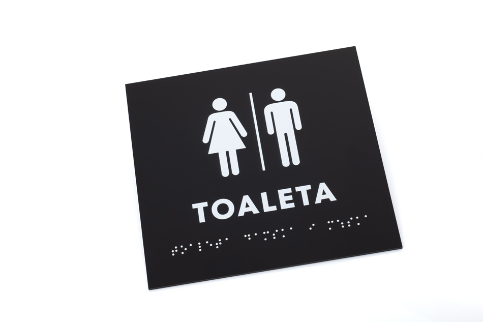Toaleta koedukacyjna - tabliczka z pismem Braille\'a - akryl czarny mat - wym. 180x170mm - DARK - TAB392