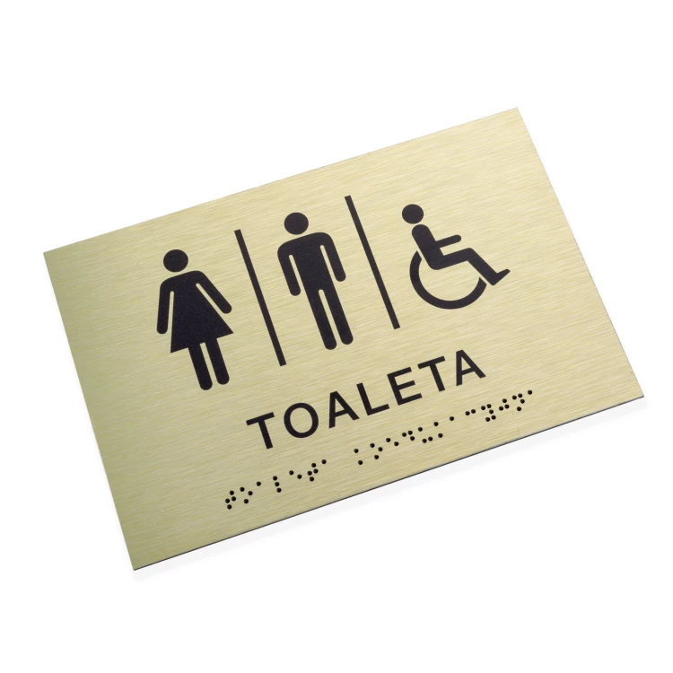 Toaleta koedukacyjna - tabliczka ze złotego dibondu z pismem Braille'a - wym. 185x120mm - TAB539