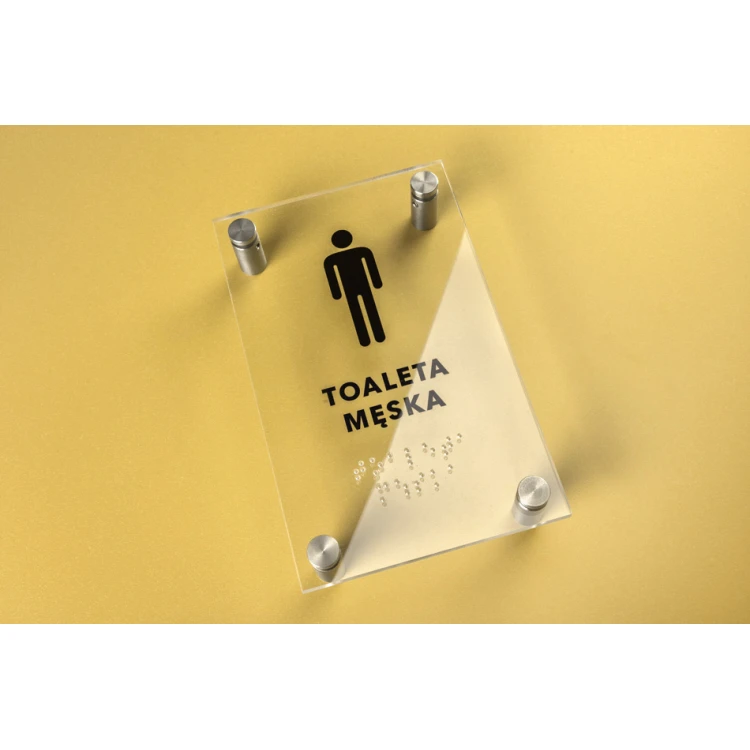 Toaleta męska - tabliczka z plexi z pismem Braille'a na dystansach - wym. 100x160mm - TAB266