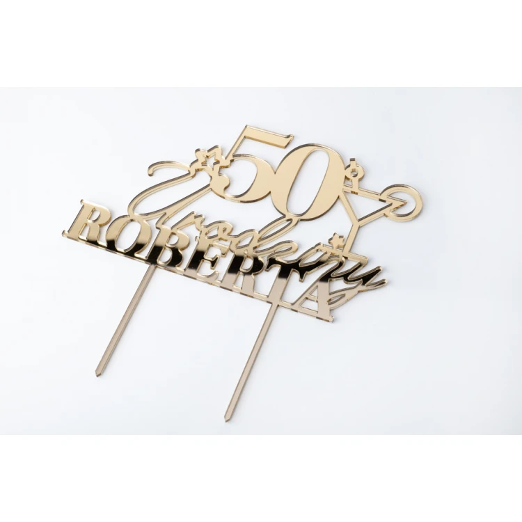 Topper na tort - 50 urodziny - złoty akryl lustrzany - TOP059