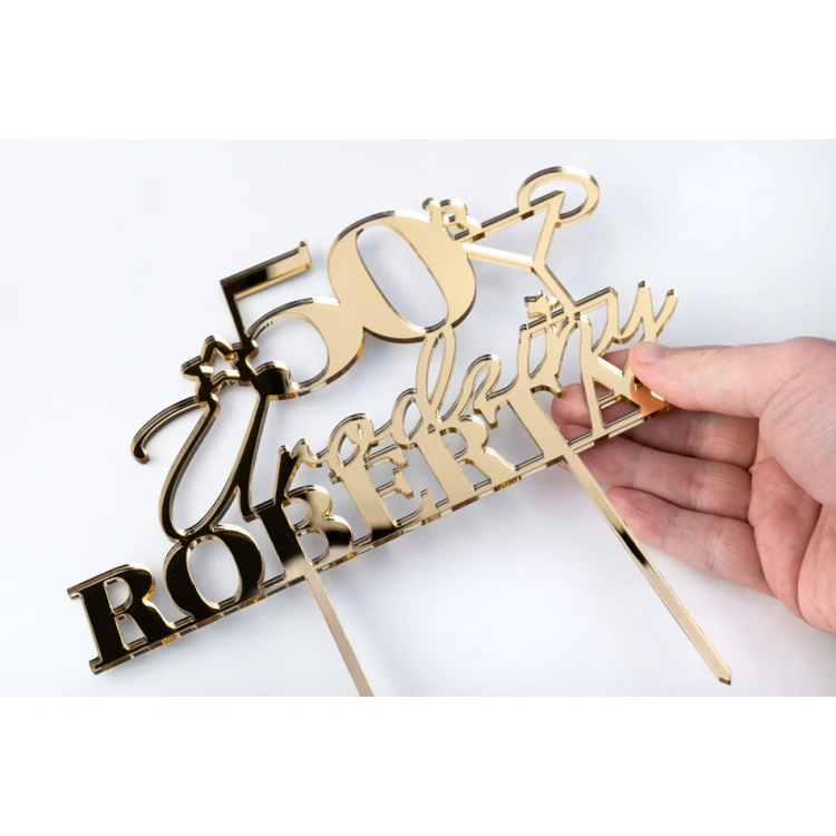Topper na tort - 50 urodziny - złoty akryl lustrzany - TOP059