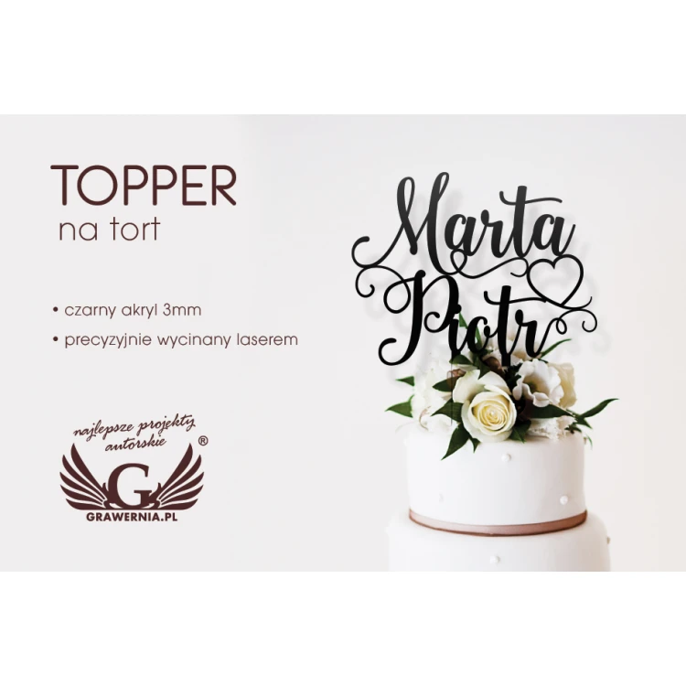 Topper na tort ślubny - imiona nowożeńców - TOP034