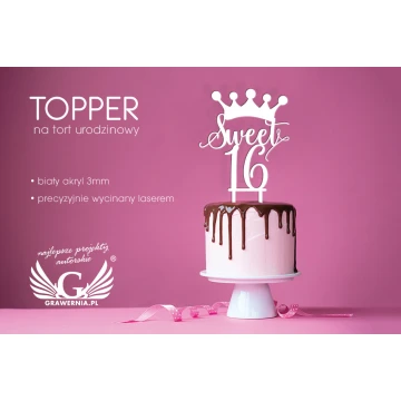 Topper na tort urodzinowy - sweet 16 - TOP014