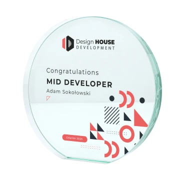 Szklana statuetka okrągła z nadrukiem UV – widok frontalny