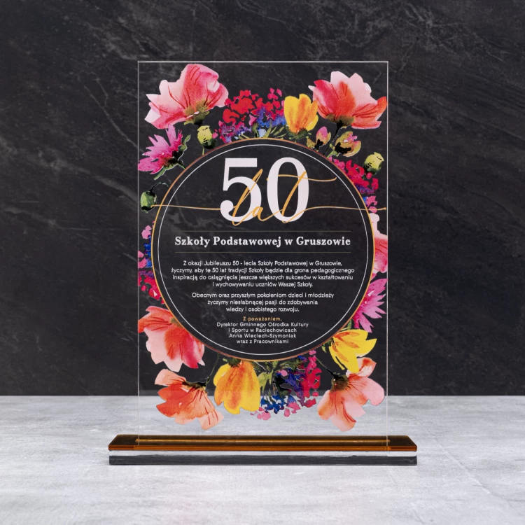 Statuetka akrylowa jubileuszowa - prezent na rocznicę - transparentny akryl - wys. 24 cm - DTA126