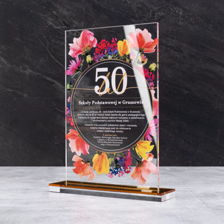 Statuetka akrylowa jubileuszowa - prezent na rocznicę - transparentny akryl - wys. 24 cm - DTA126