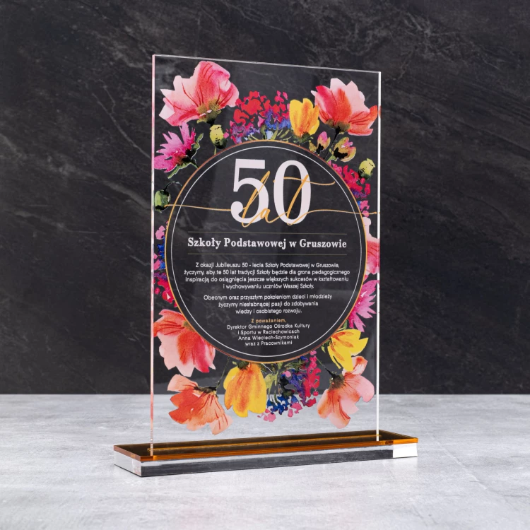 Statuetka akrylowa jubileuszowa - prezent na rocznicę - transparentny akryl - wys. 24 cm - DTA126