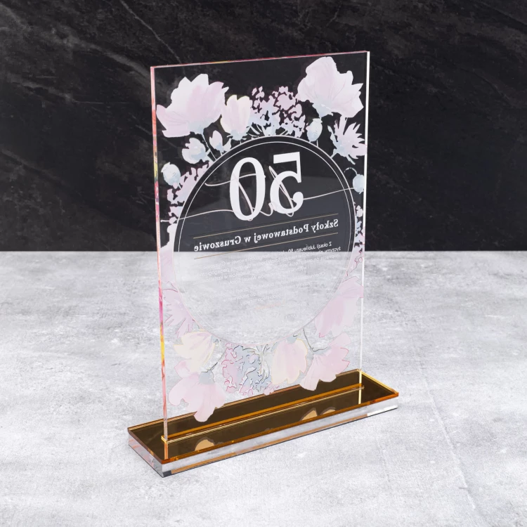 Statuetka akrylowa jubileuszowa - prezent na rocznicę - transparentny akryl - wys. 24 cm - DTA126