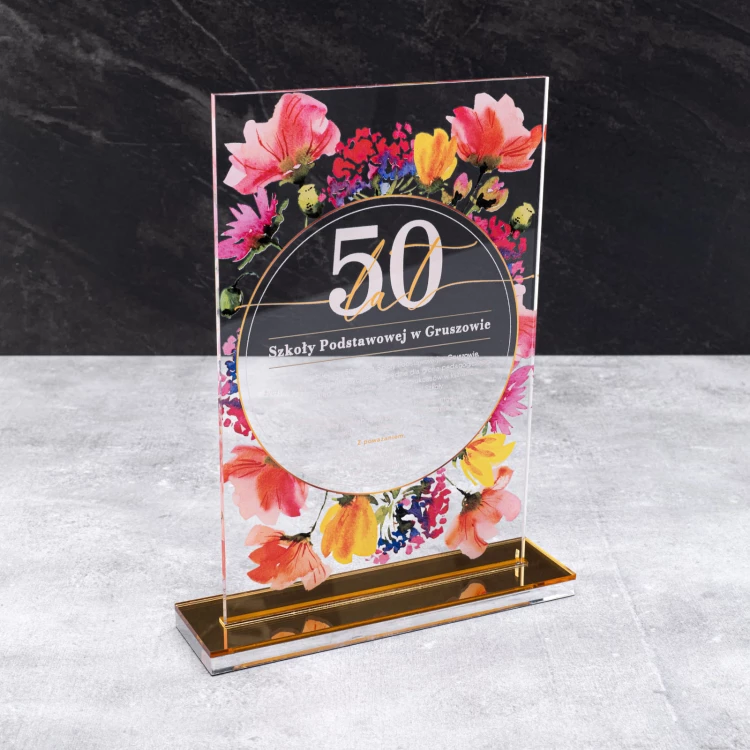 Statuetka akrylowa jubileuszowa - prezent na rocznicę - transparentny akryl - wys. 24 cm - DTA126