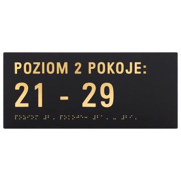 Tabliczka z pismem Braille'a - czarny matowy akryl i złote wypukłe litery wym. 250x110mm - TAB598