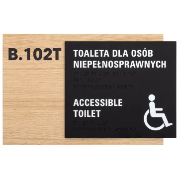 Toaleta dla osób niepełnosprawnych - tabliczka z pismem Braille'a - płyta fornirowana dąb - wym. 282x182mm - TAB621