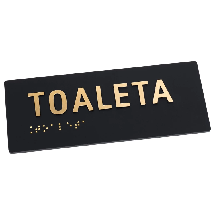 Toaleta - tabliczka z pismem Braille'a - czarny matowy akryl wym. 150x60mm - TAB595