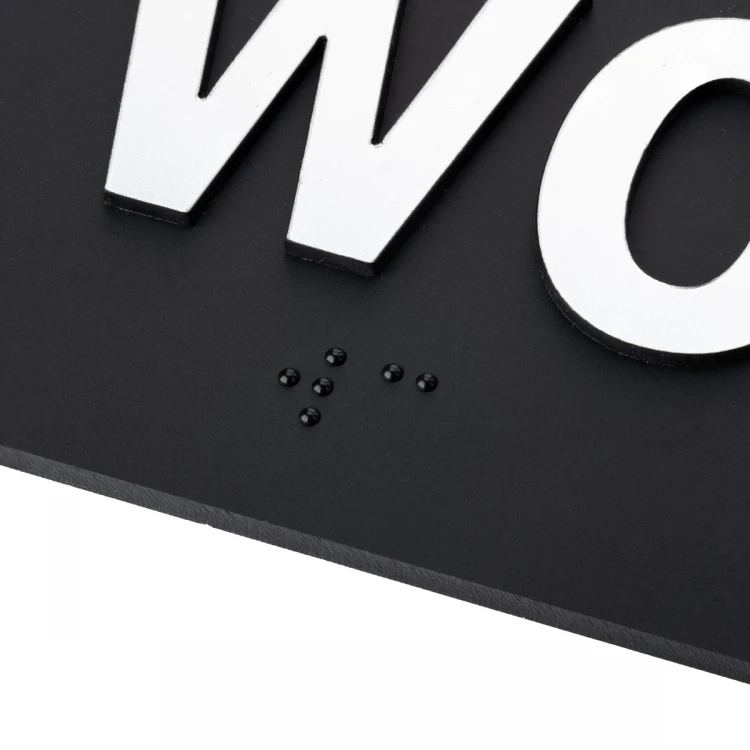 WC - tabliczka z pismem Braille'a - akryl czarny mat i laminat srebrny - wym. 80x70mm - TAB489