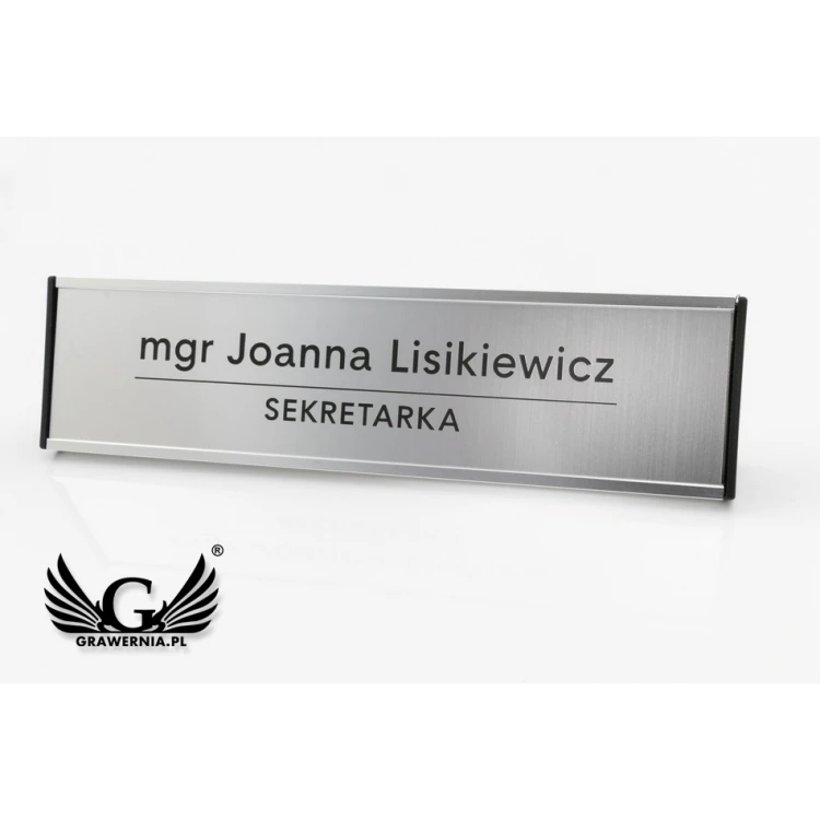 Wizytówka na biurko z grawerowaną tabliczką - srebrna - WIZ001