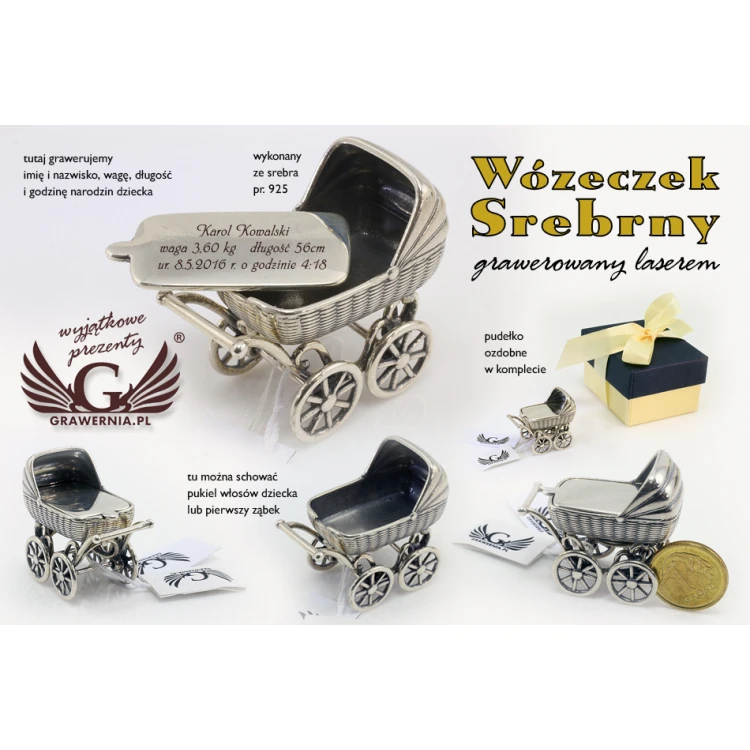 WÓZECZEK SREBRNY - Pamiątka Chrztu Świętego - srebro - wzór SRB009