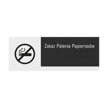 Zakaz palenia papierosów - tabliczka z pismem Braille'a - akryl szroniony i czarna ADA wym. 200x75mm - NORD - TAB325