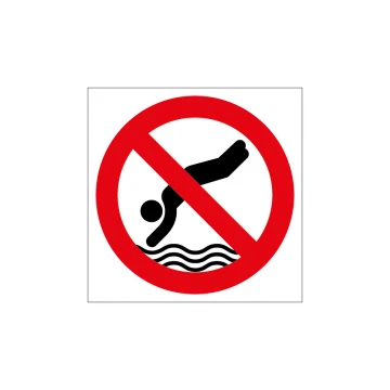 Zakaz skakania do wody - tabliczka na basen lub kąpielisko wym. 420x420mm - PVC - kolorowy druk UV - TAB226