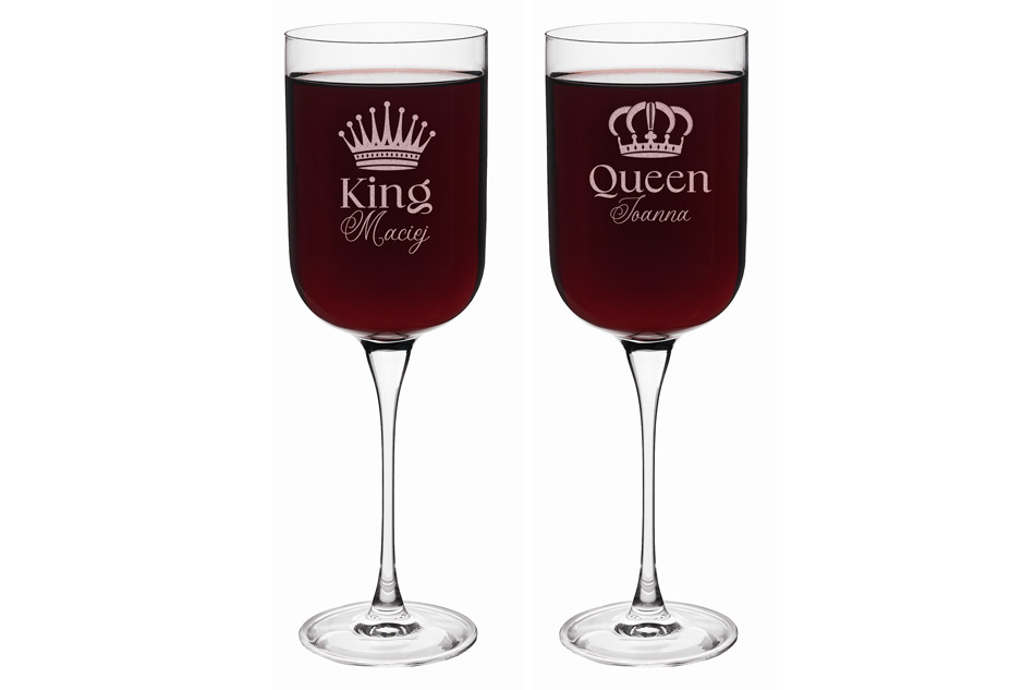 Kieliszki do wina z grawerem - prezent dla Pary Młodej - King&Queen - KL020